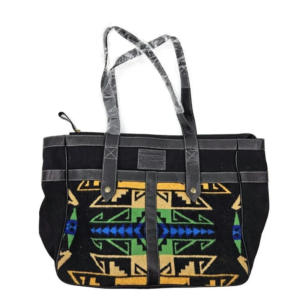 New Pendleton Zip Tote Shoulder Bag Wool Black Green Yellow Purse